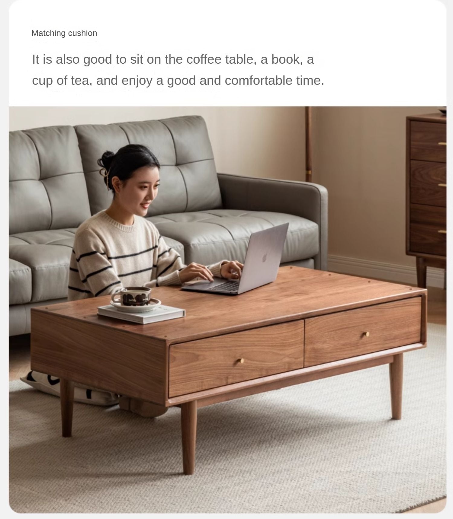 Black Walnut, Sandalwood Solid Wood Rock Plate Modern Coffee Table