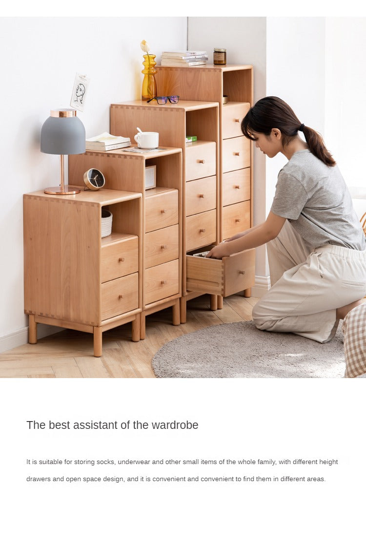 European Beech Solid Wood Storage Side Cabinet Combination