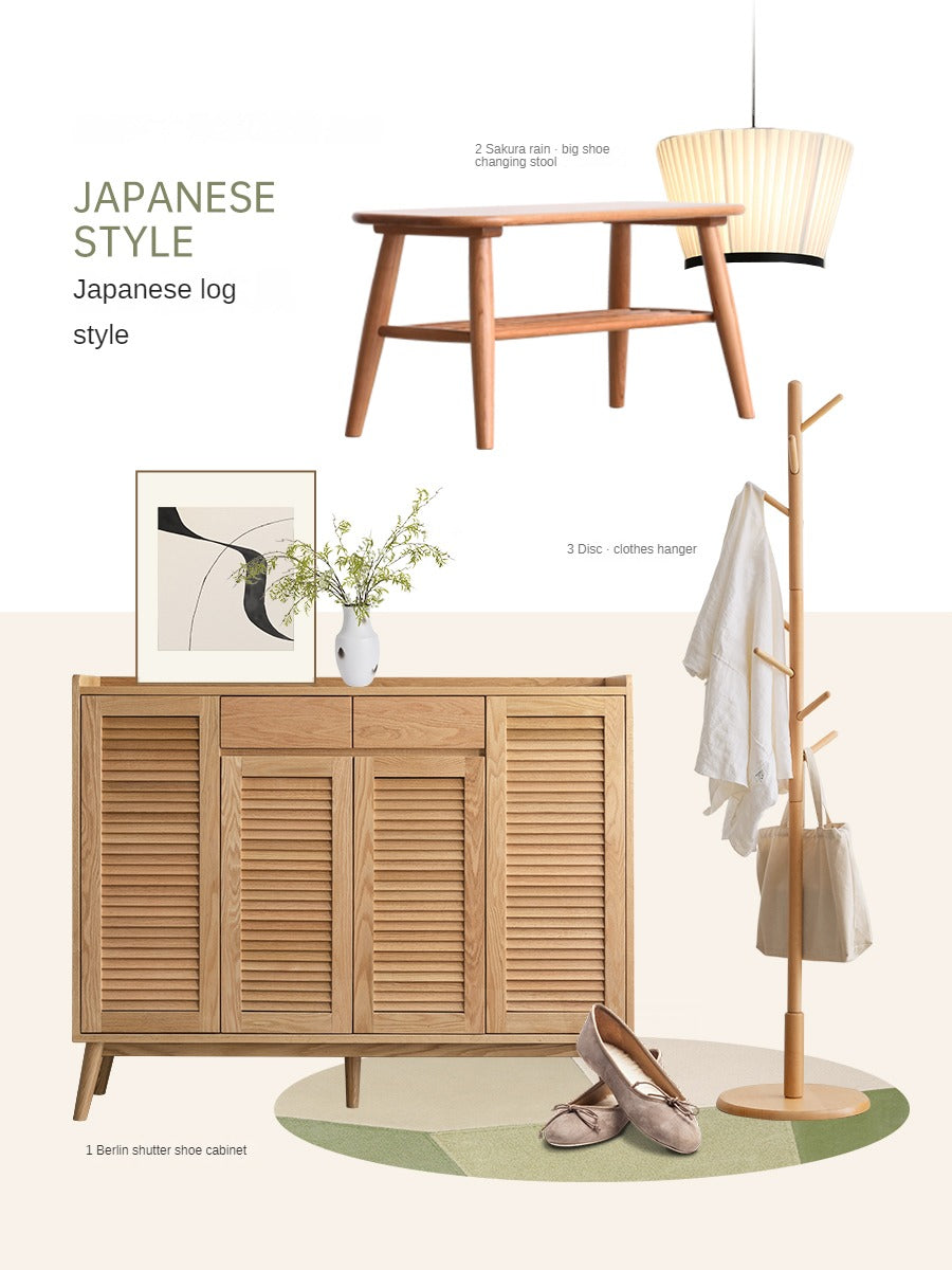 Oak Solid Wood Shutter Door Shoe Cabinet