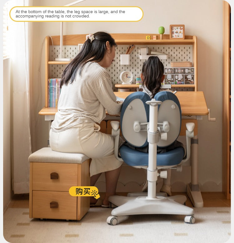 Beech Solid Wood Kids Raised and Lowered Study Table