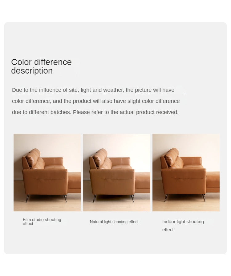 First-layer Yellow Cowhide Leather Sofa Light Luxury Italian Style.
