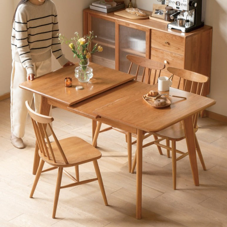 Cherry Wood Retractable Dining Table Antique Style