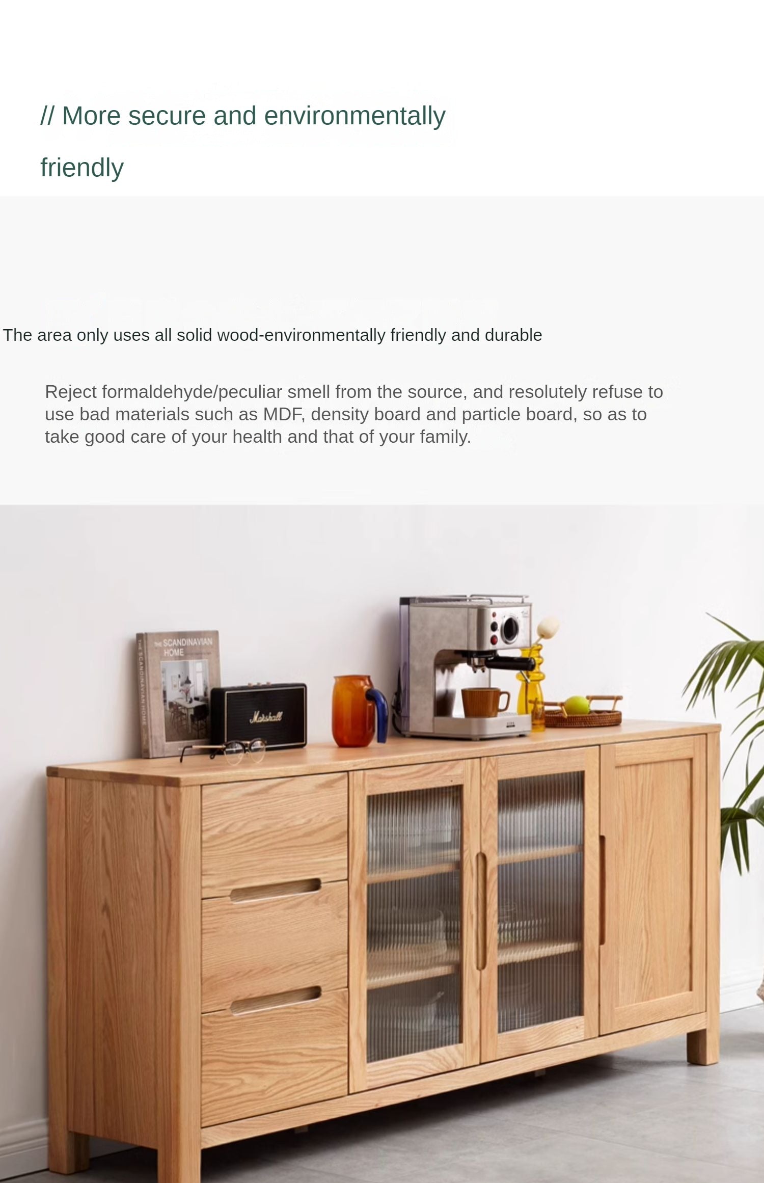 Oak Solid Wood Sideboard Storage Cabinet