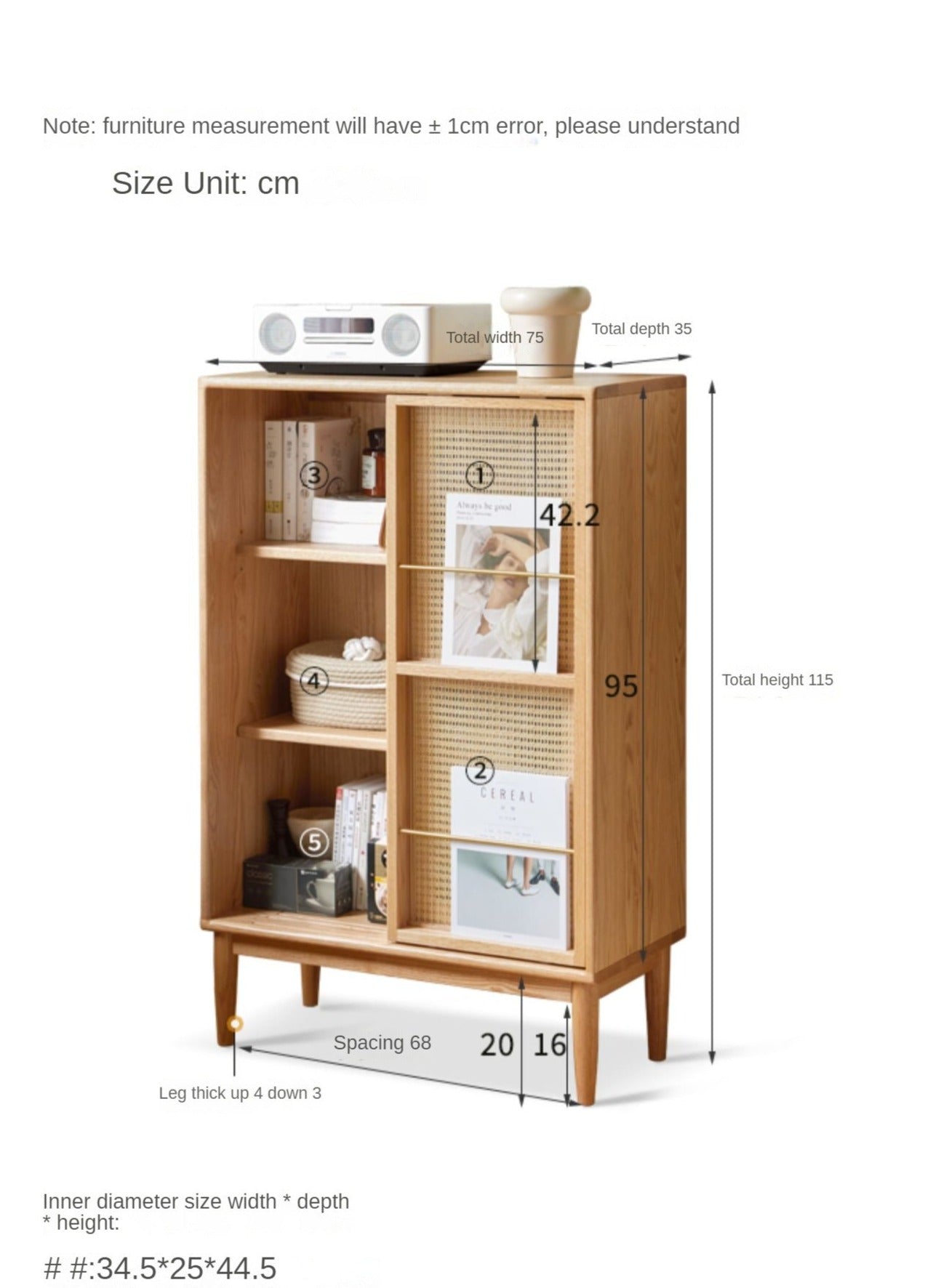 Oak Solid Wood Sliding Door Storage LED lights, Side Cabinet.