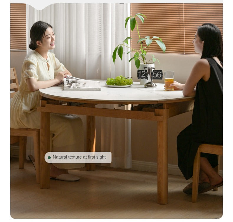 Solid Ruberwood, Oak, Ash Solid Wood Retractable Rock Plate Dining Table
