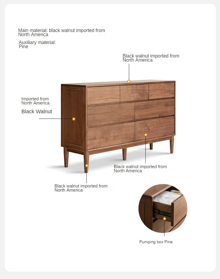 Black Walnut, Ash Solid Wood Chest of Drawers