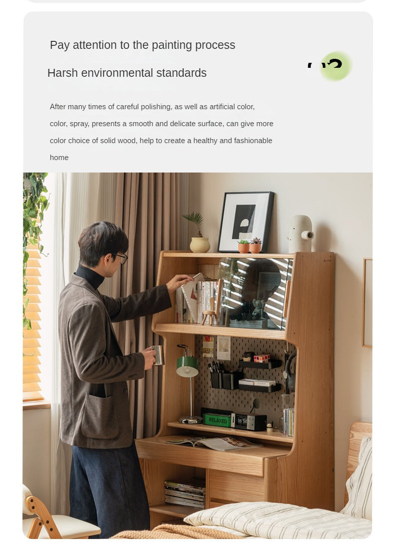 Oak Solid Wood Modern Modern Retractable Desk Integrated Bookcase