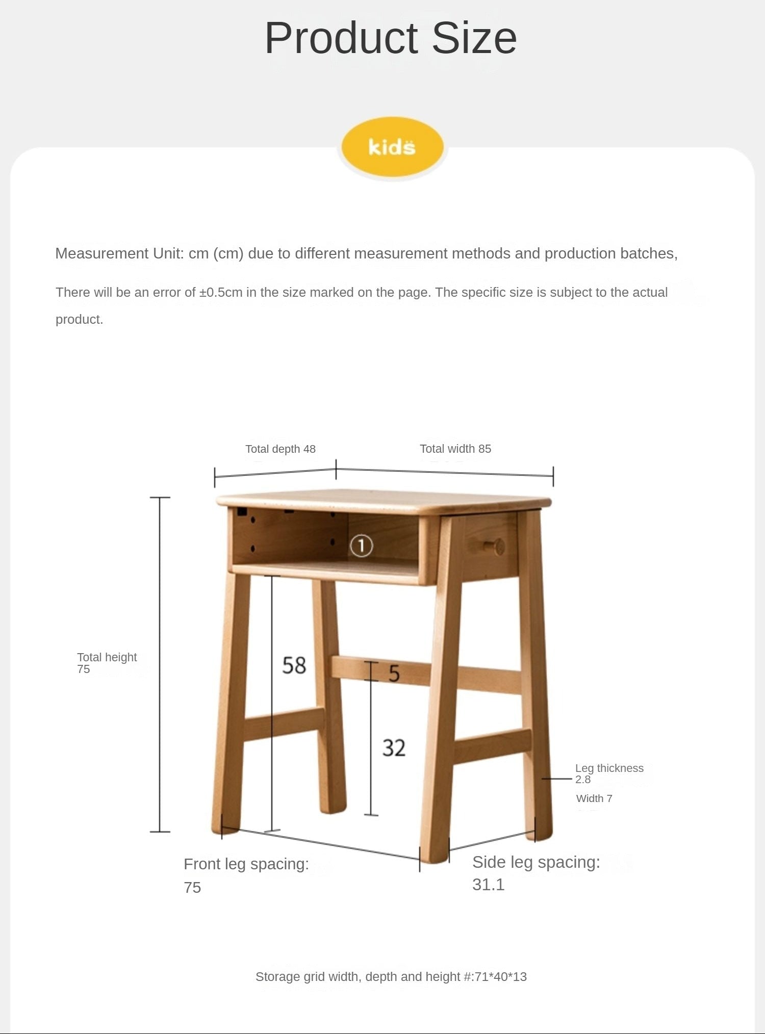 Beech Solid Wood Kids Small Desk