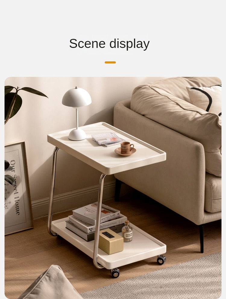 Poplar, Solid Rubberwood Edge Table C-type Mobile