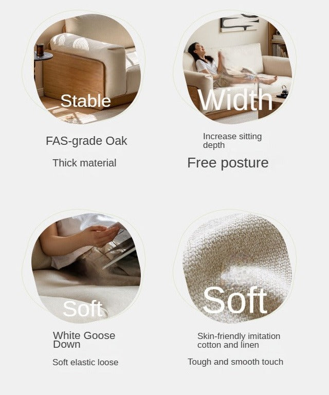 Oak Solid Wood Down Fabric Sofa.