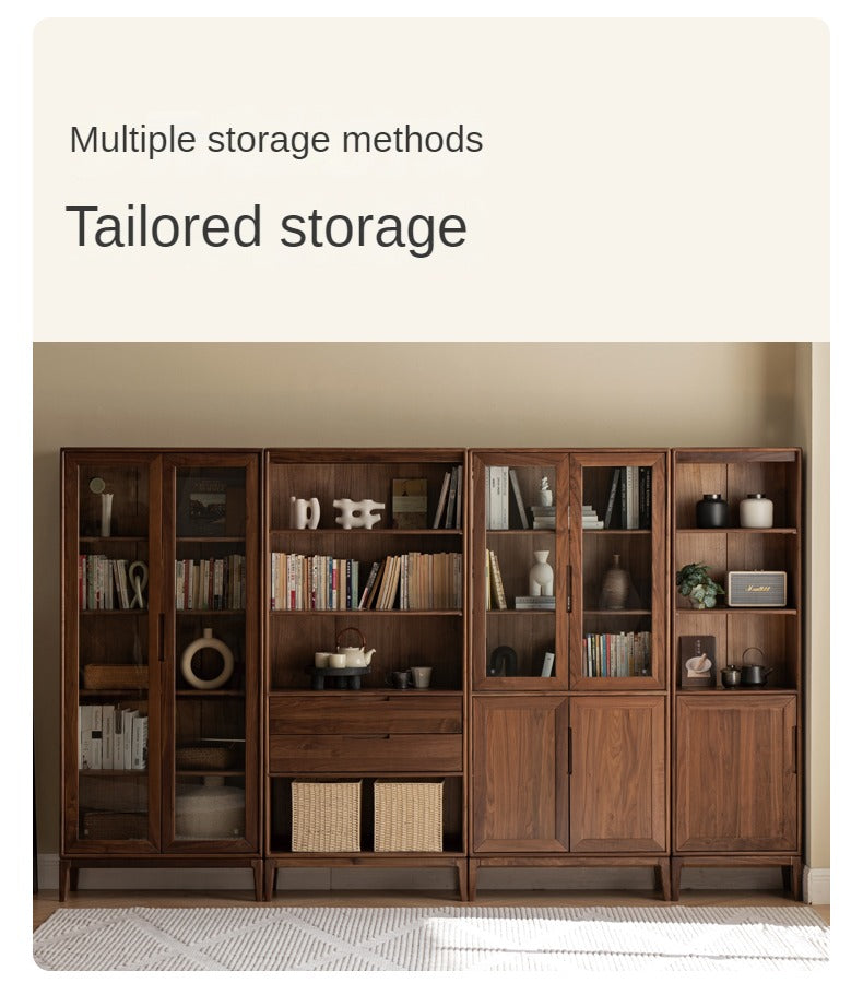 Black Walnut, Ash Solid Wood Combination Dust-Proof Glass Door Bookshelf