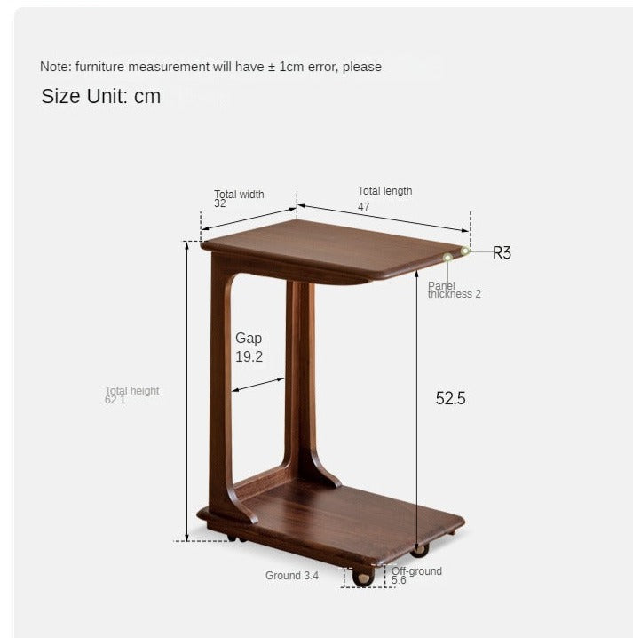 Black Walnut, Sandalwood Solid Wood Mobile Side Table