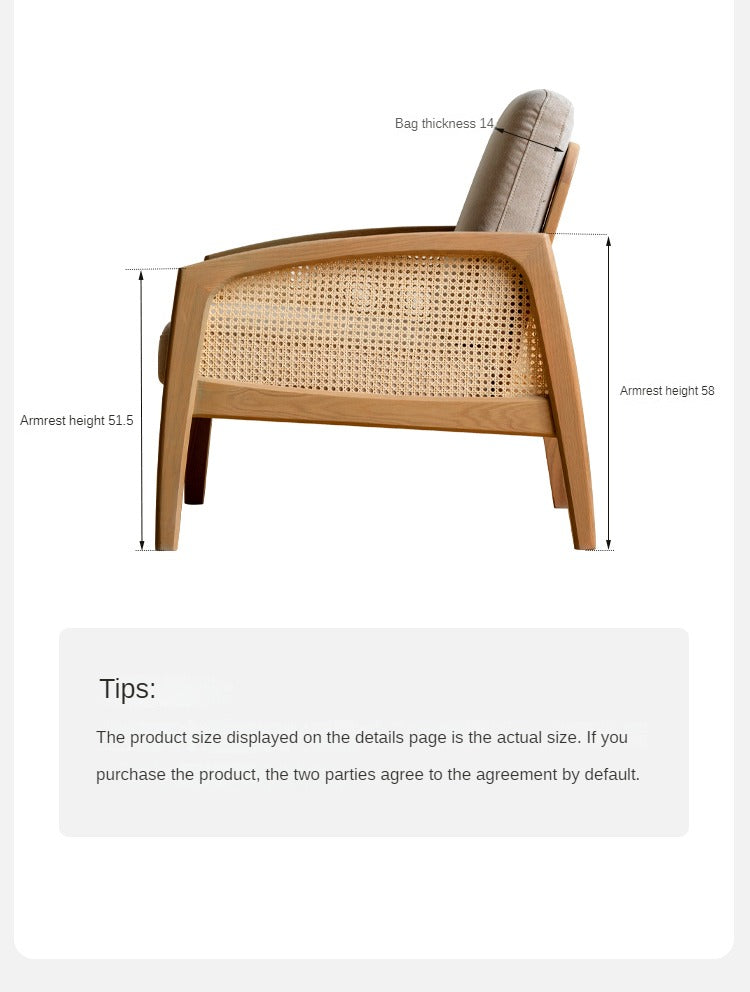 Oak Solid Wood Milky Skin Tone Armchair Rattan