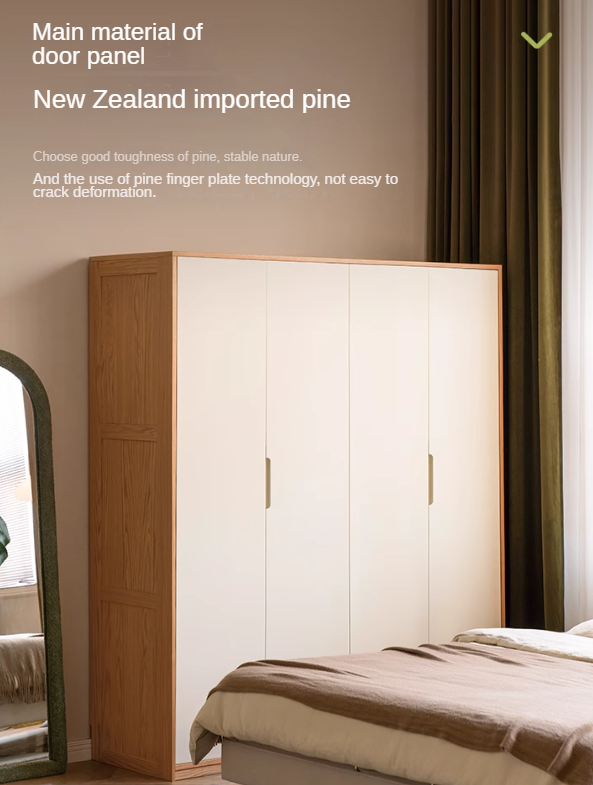 Oak Solid Wood Log Cream Style Wardrobe.
