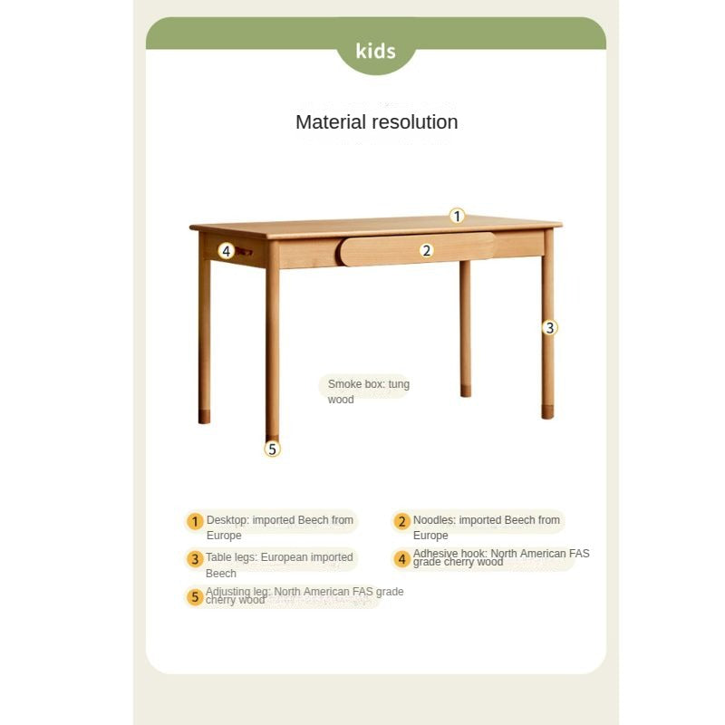 Beech Solid Wood Kids Study Table.