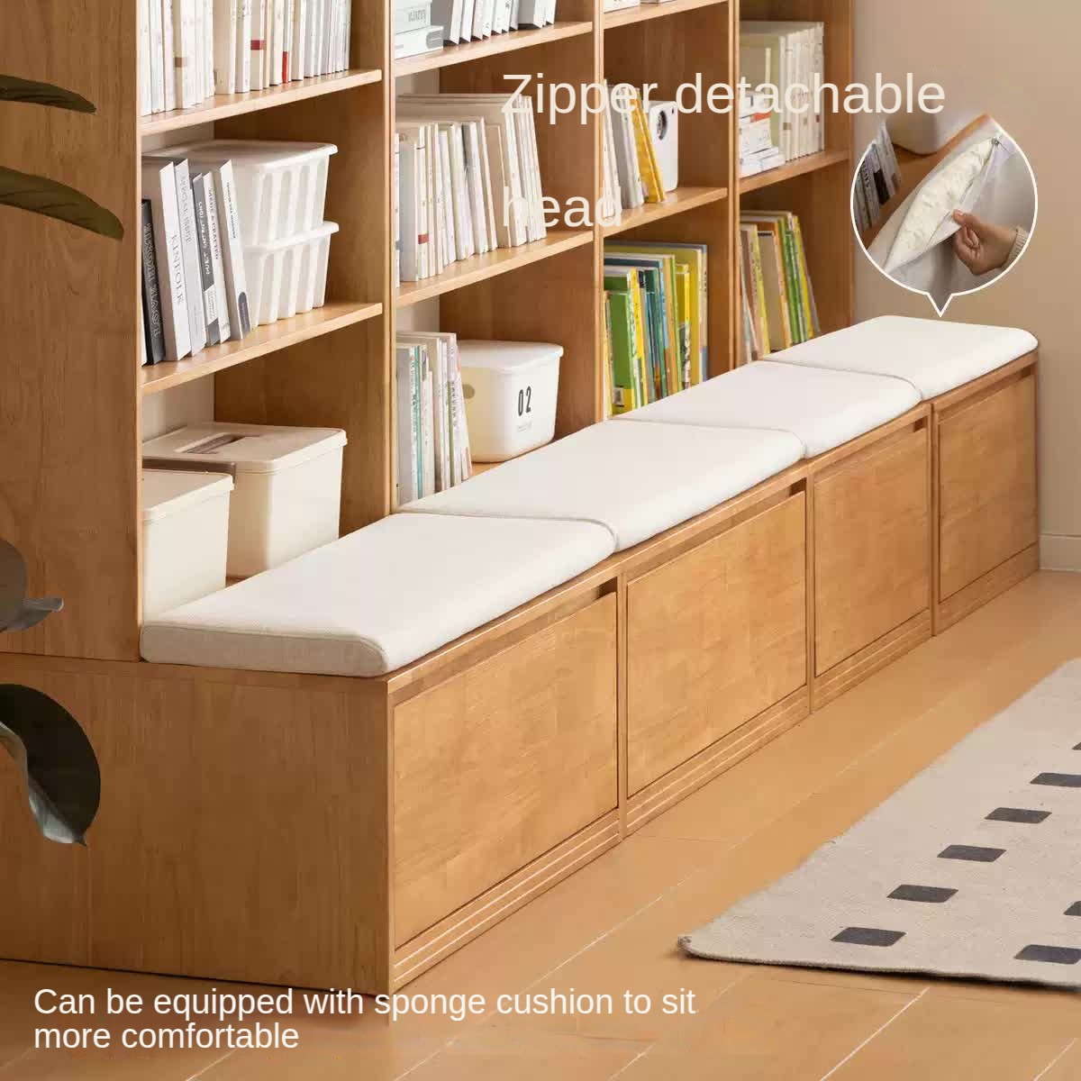 Rubber pure solid wood bookshelf floor-standing cabinet.