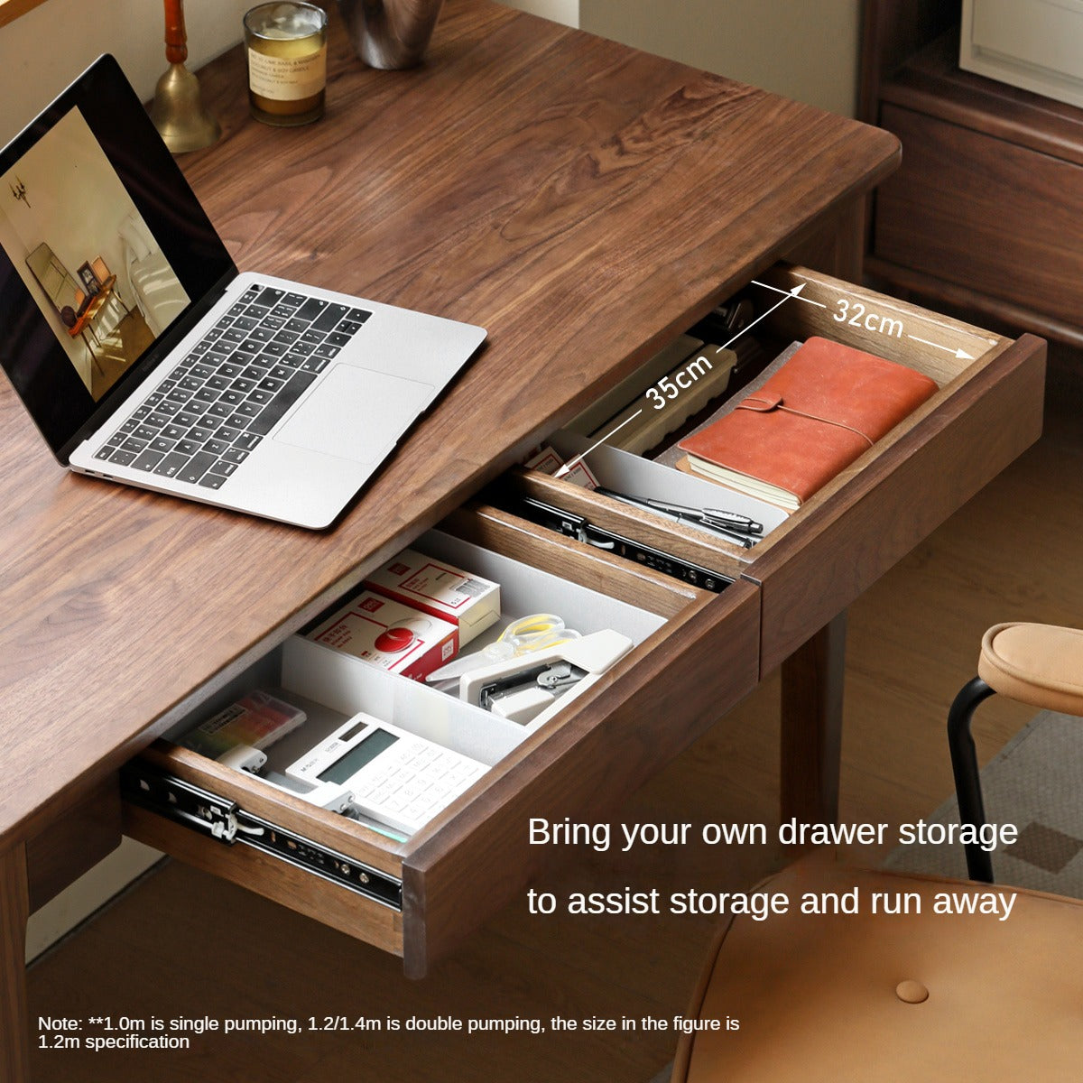Black Walnut Solid Wood Desk With Drawers