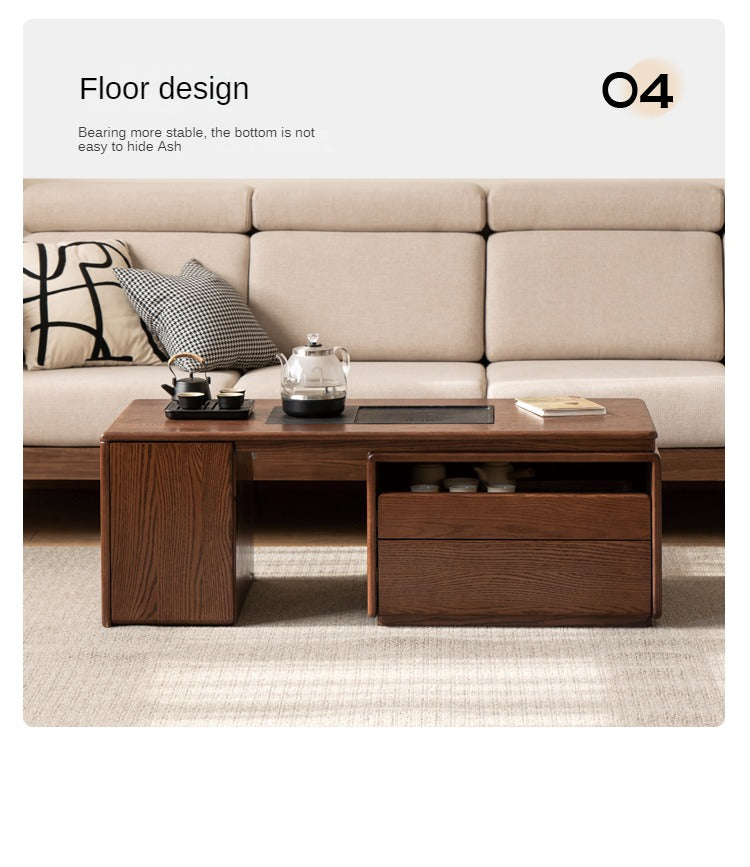 Oak, Black Walnut Solid Wood Retractable Modern Tea Table