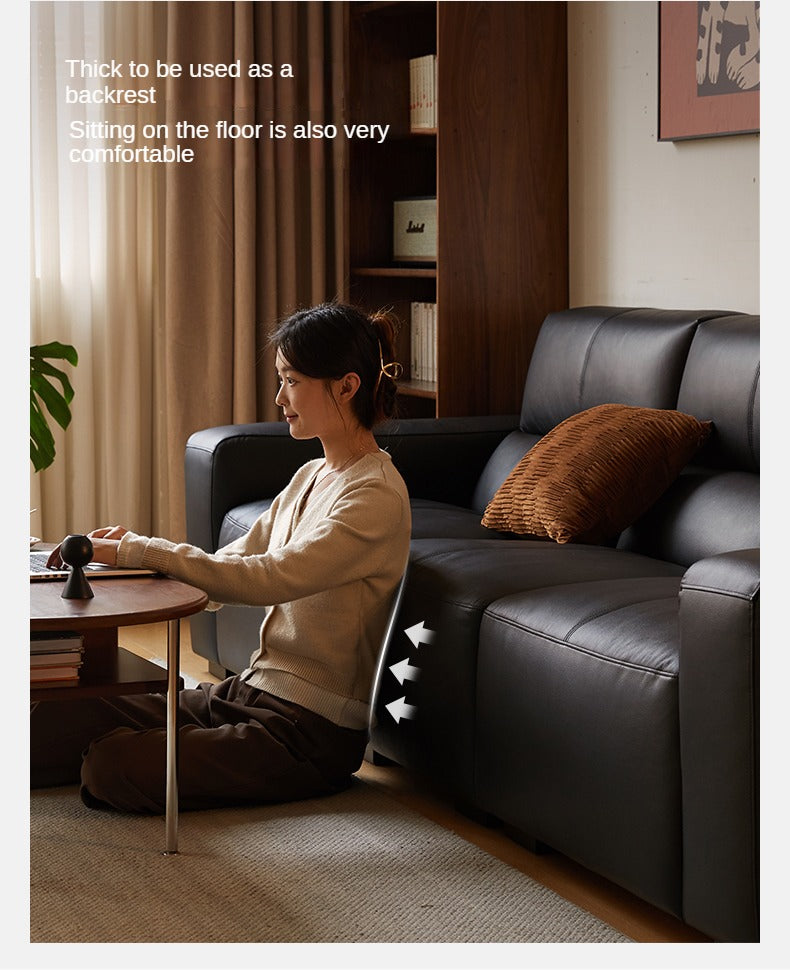 Leather Sofa First Layer Yellow Cowhide Tofu Block Leather Sofa.