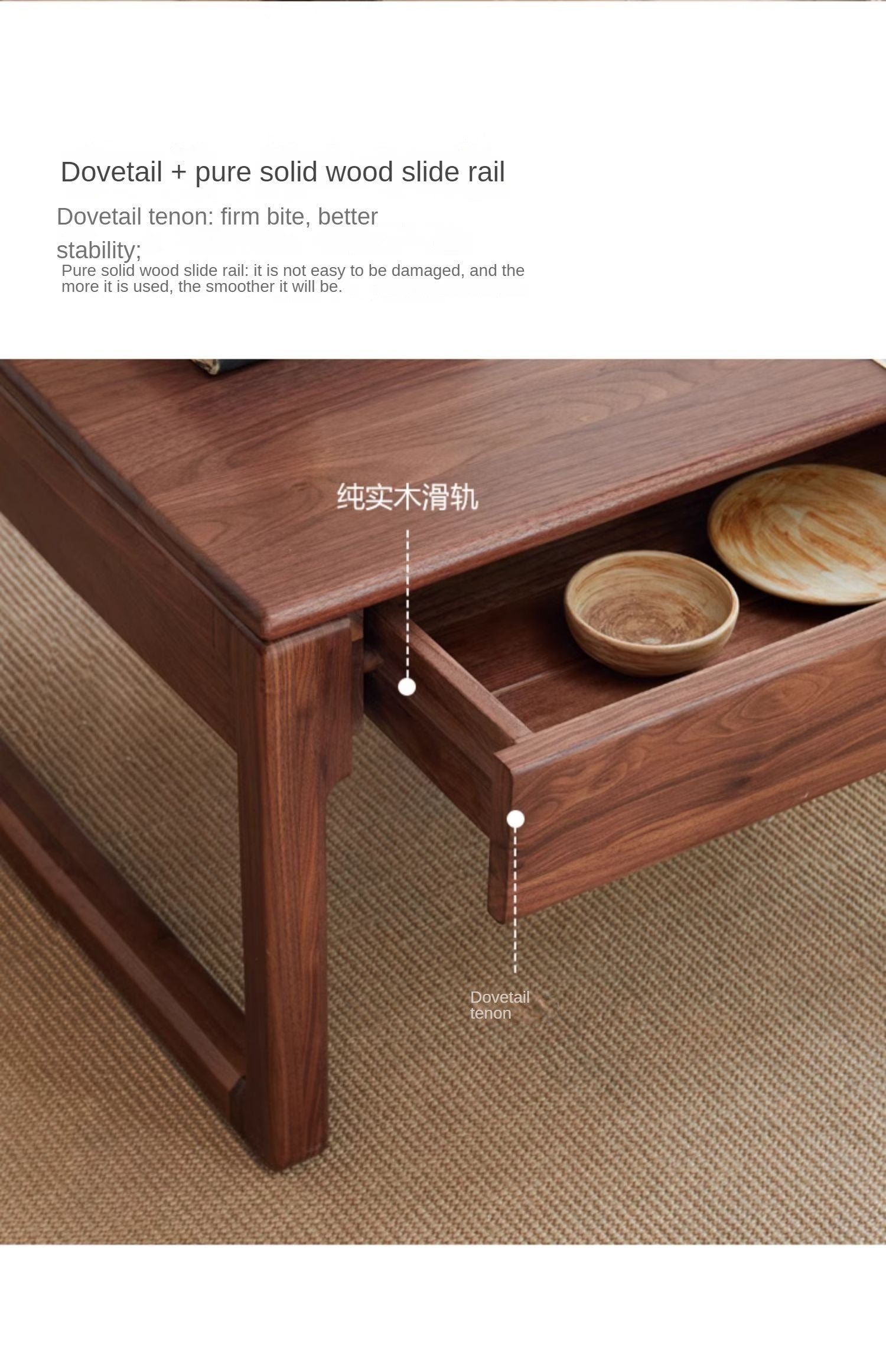 Ash, Black Walnut, Oak Solid Wood Coffee Table