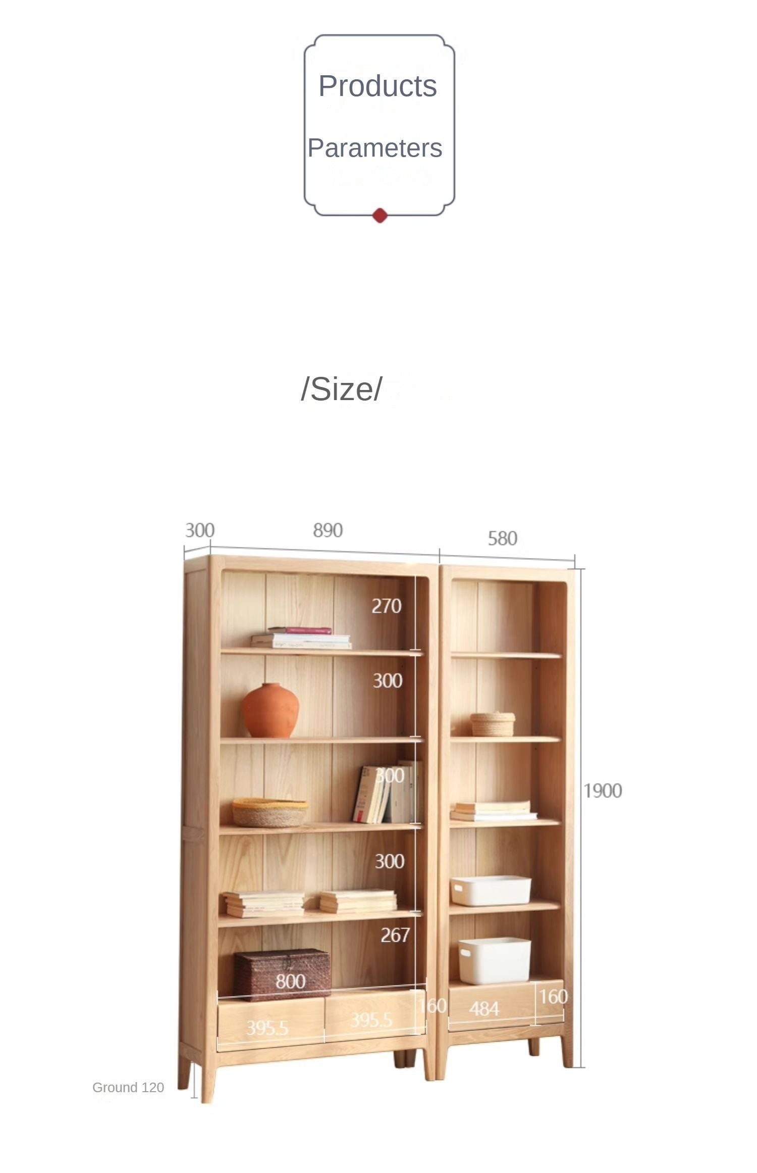 Ash Solid Wood Combination Bookcase Bookshelf