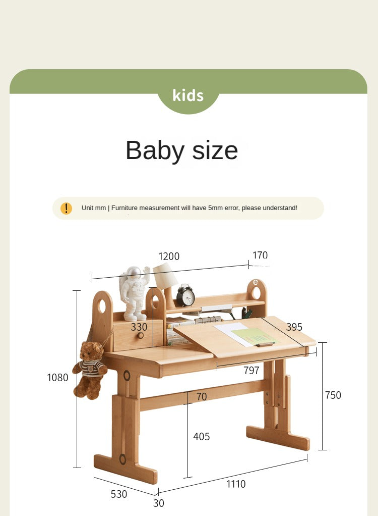 Beech Solid Wood Kids Study Table lifting desk