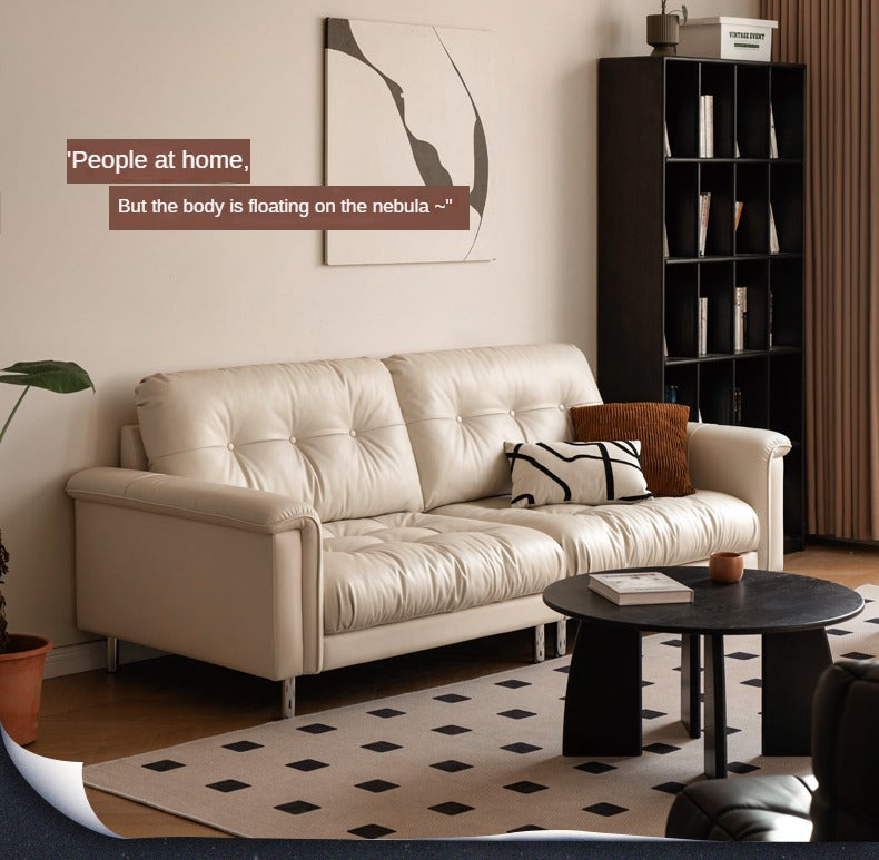 Leather Straight Italian Style Light Luxury Sofa,
