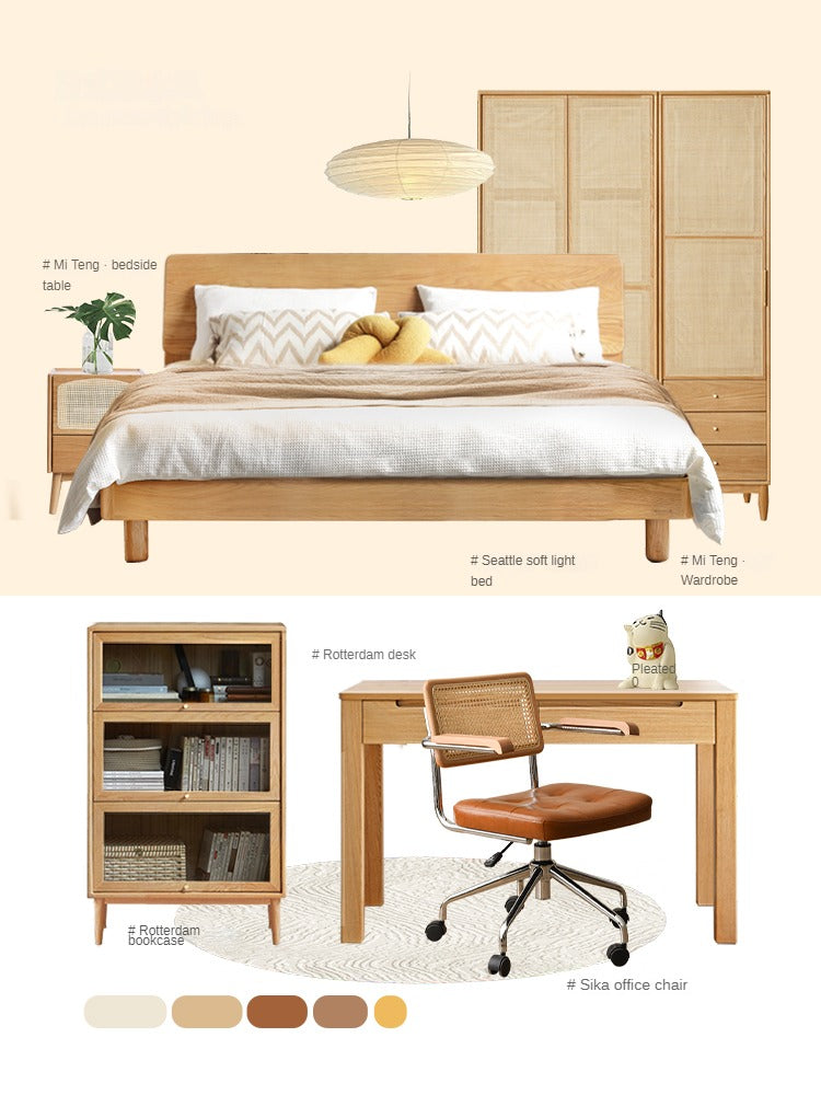 Oak Solid Wood Soft Light With Bookshelf Bed