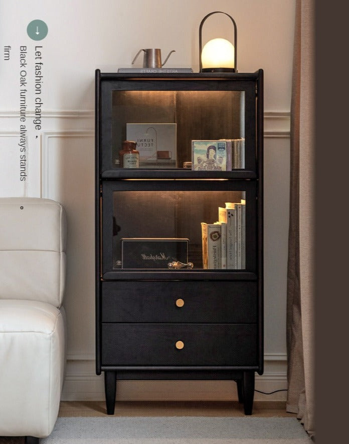 Oak Solid Wood Side Cabinet Style Black