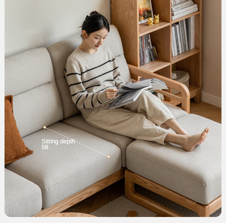 Oak Wood Fabric Sofa String-style Bbackrest.