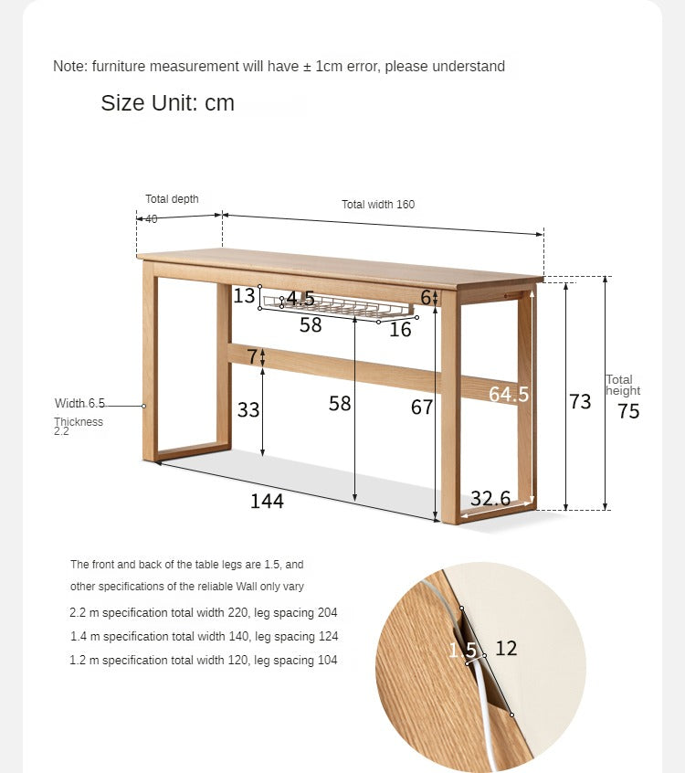 Oak, Poplar, Beech Solid Wood Long Narrow Desk