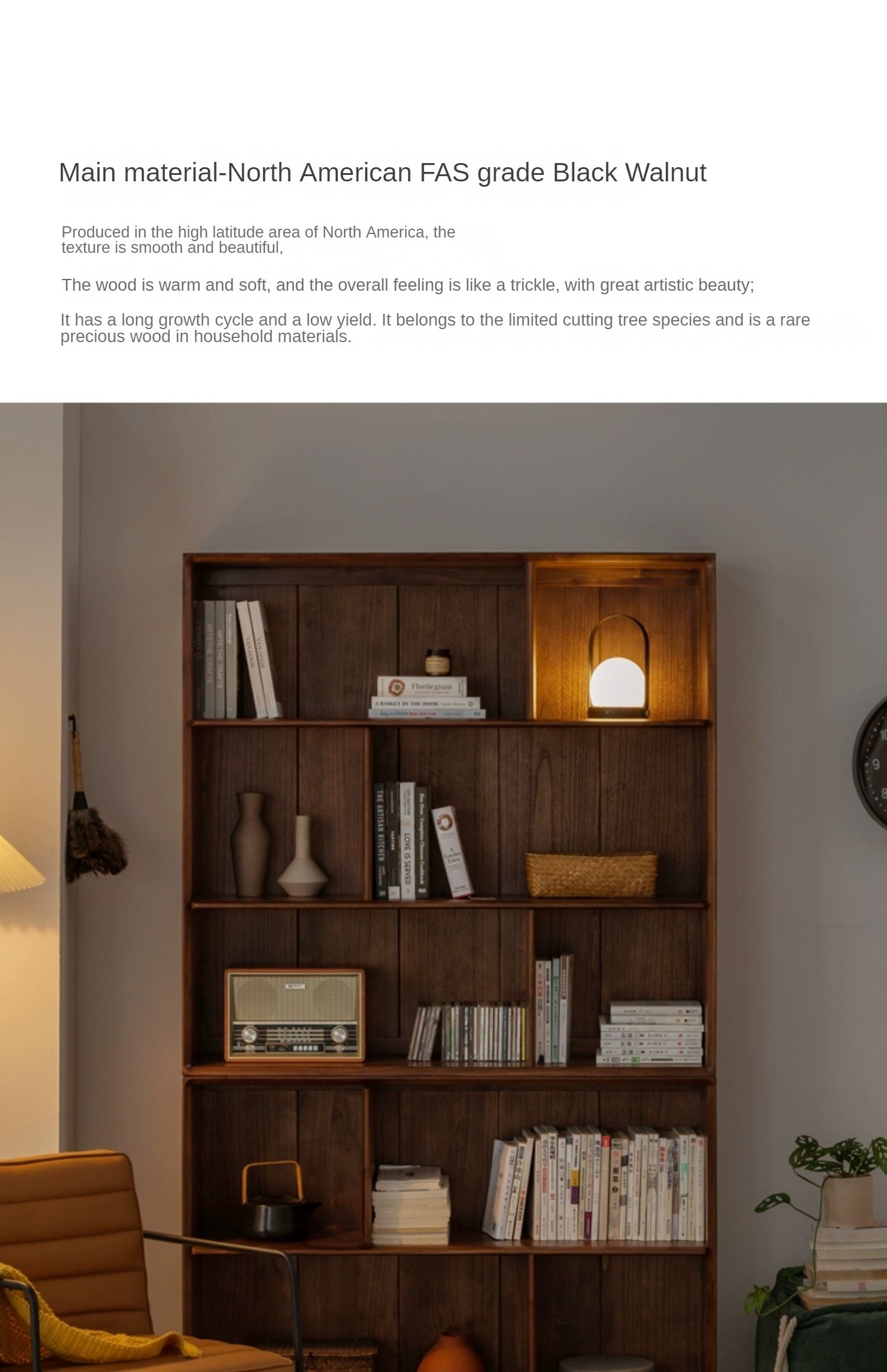 Black Walnut Solid Wood Floor-standing Low Bookcase Combination Bookshelf