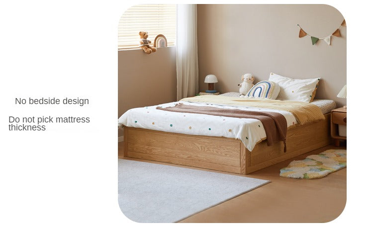 Rubberwood, Oak Solid Wood Children's Box Platform Bed, Headboard-Free Bed