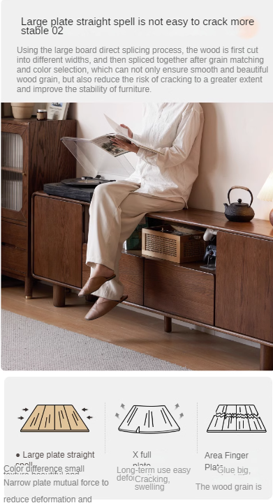 Oak Solid Wood Storage Floor TV Cabinet.