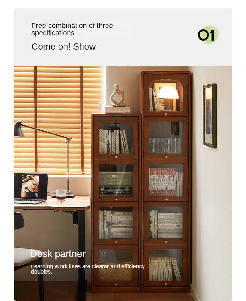 Poplar Solid Wood French Retro Glass Flip Door Bookcase