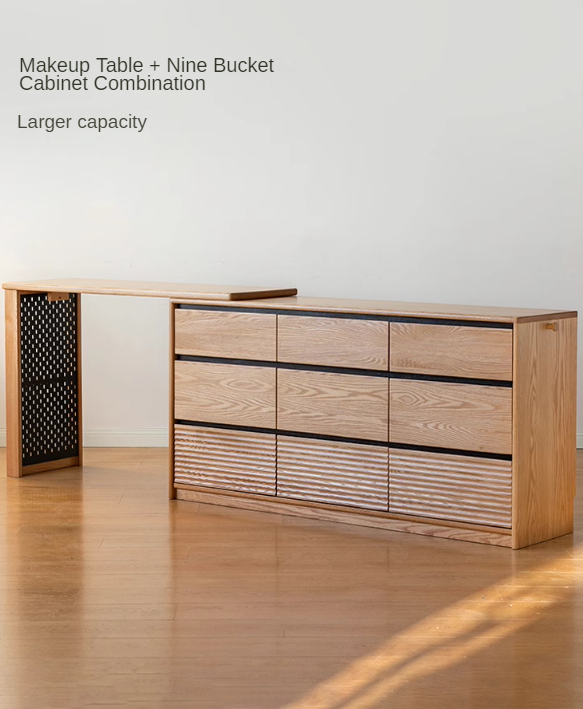 Oak, Ash Solid Wood Modern Telescopic Vanity Table.