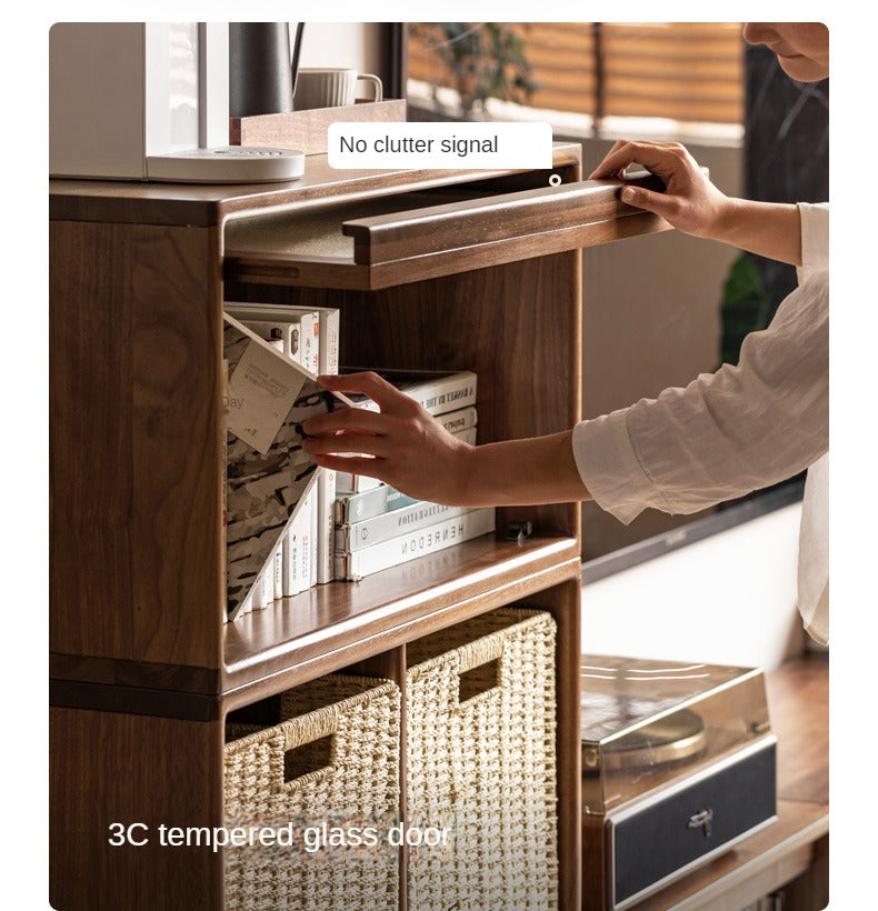 Black Walnut, Oak Solid Wood TV Cabinet Modern Module Combination Storage.