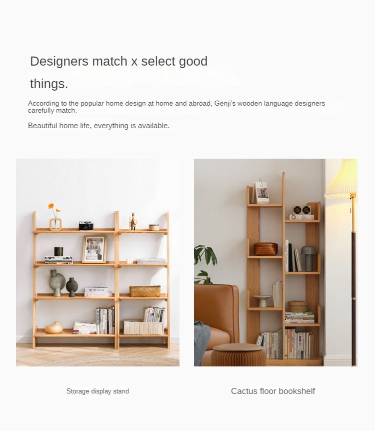 Oak Solid Wood Floor-Standing Bookshelf, Flower Rack