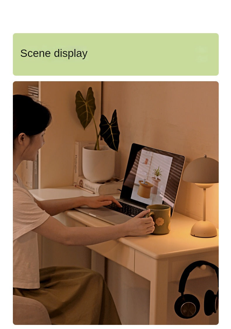 Rubber Solid Wood Modern Narrow Cream Style Drawer Desk