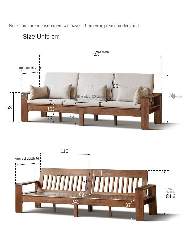 Black Walnut, Solid Sandalwood Fabric Sofa Nordic Dual-purpose Sofa-