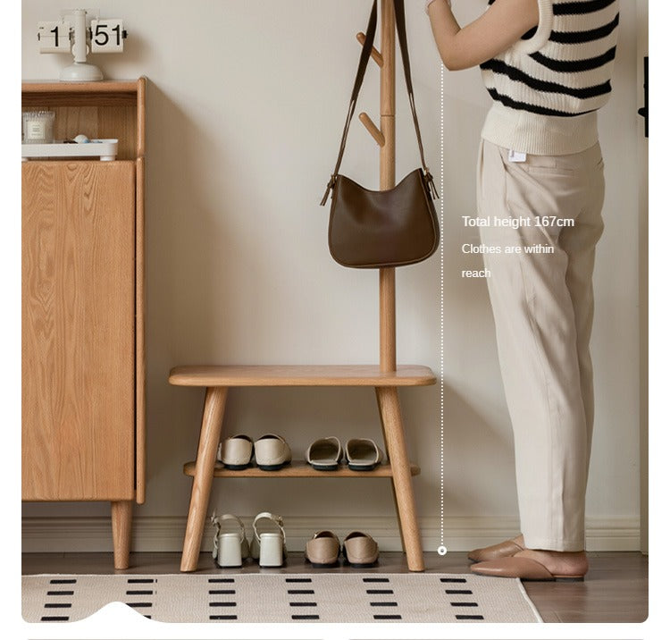 Oak Solid Wood Shoe Stool With Hanger