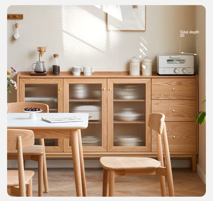 Oak, Ash, Black Walnut, Cherry, Beech Solid Wood, Solid RubberWood Ultra-thin Sideboard Sliding Door