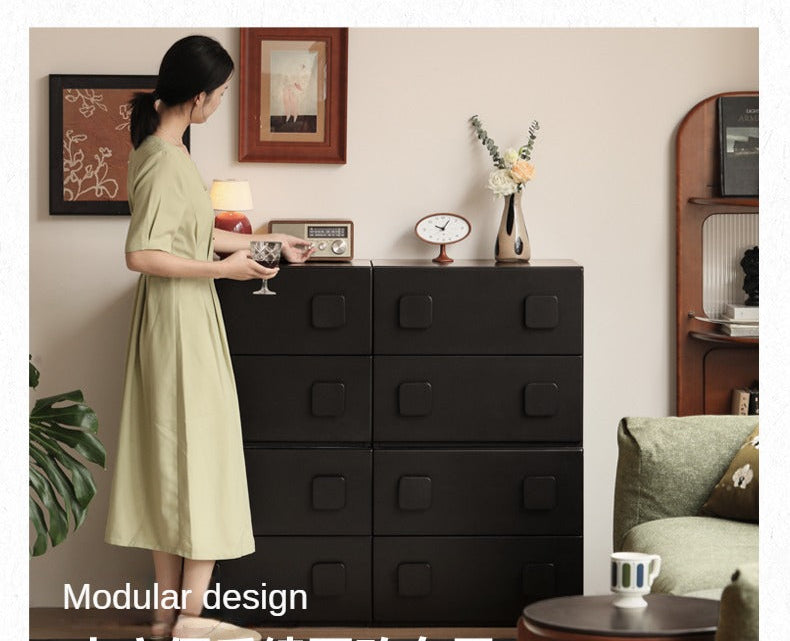 Poplar Solid Wood TV French Retro Floor Module Combination Side Cabinet.