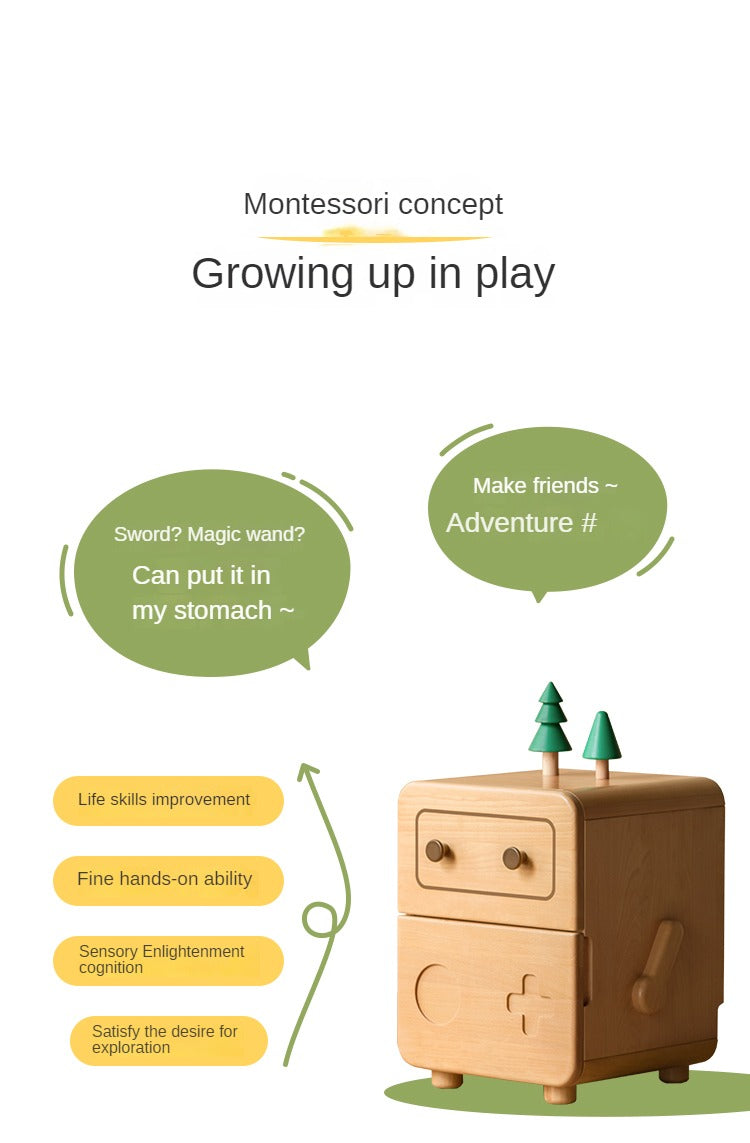 Oak Solid Wood Children's Cartoon Robot Nightstand