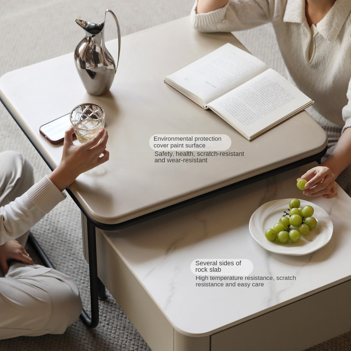 Poplar Solid Wood Modern Light Luxury Rock Board Coffee Table