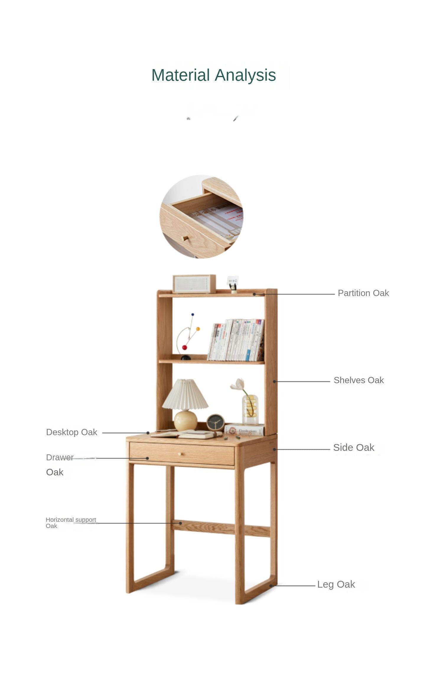 Oak Solid Wood Desk Bookshelf