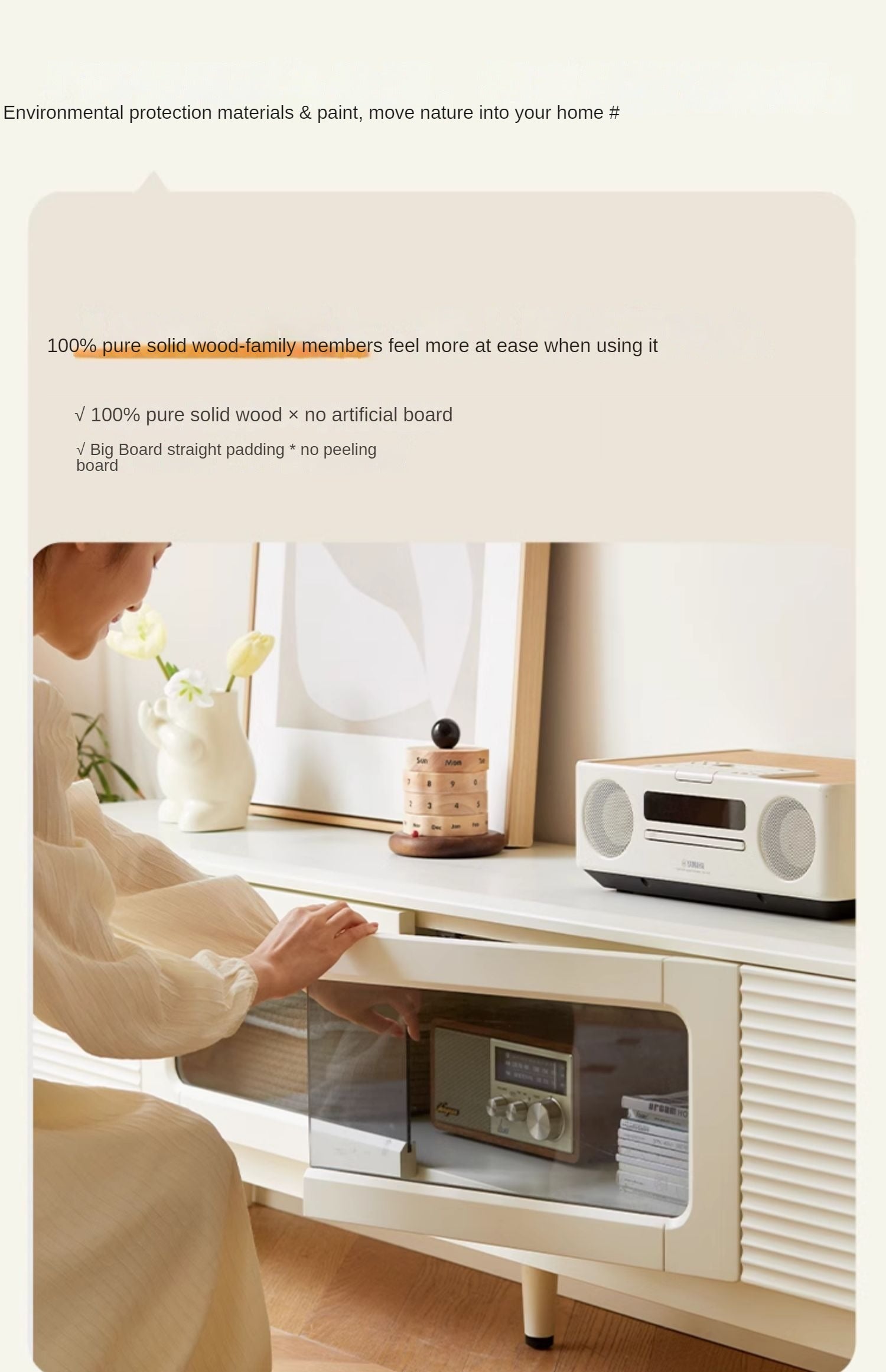 Pine, Cherry Solid Wood TV Cabinet, Rock Board.