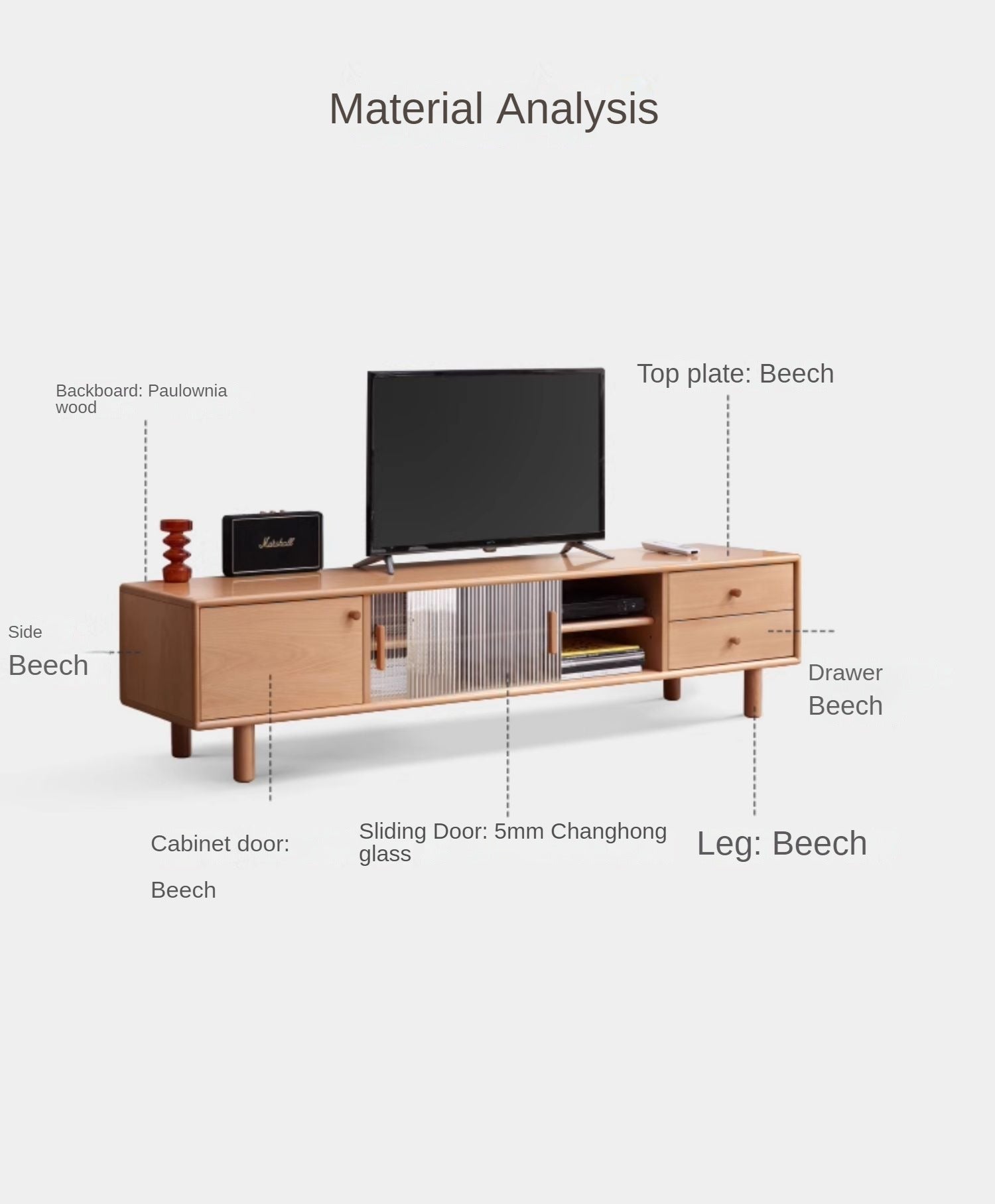 Beech Solid Wood Floor TV Cabinet.