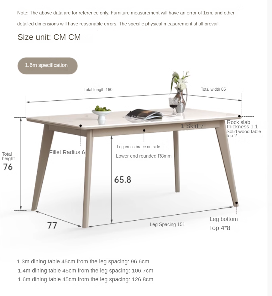 Poplar Solid Wood Modern Rock Plate Dining Table