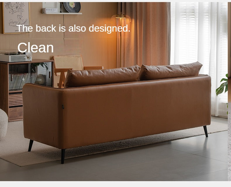 Leather Italian Minimalist Top Layer Cowhide Sofa.